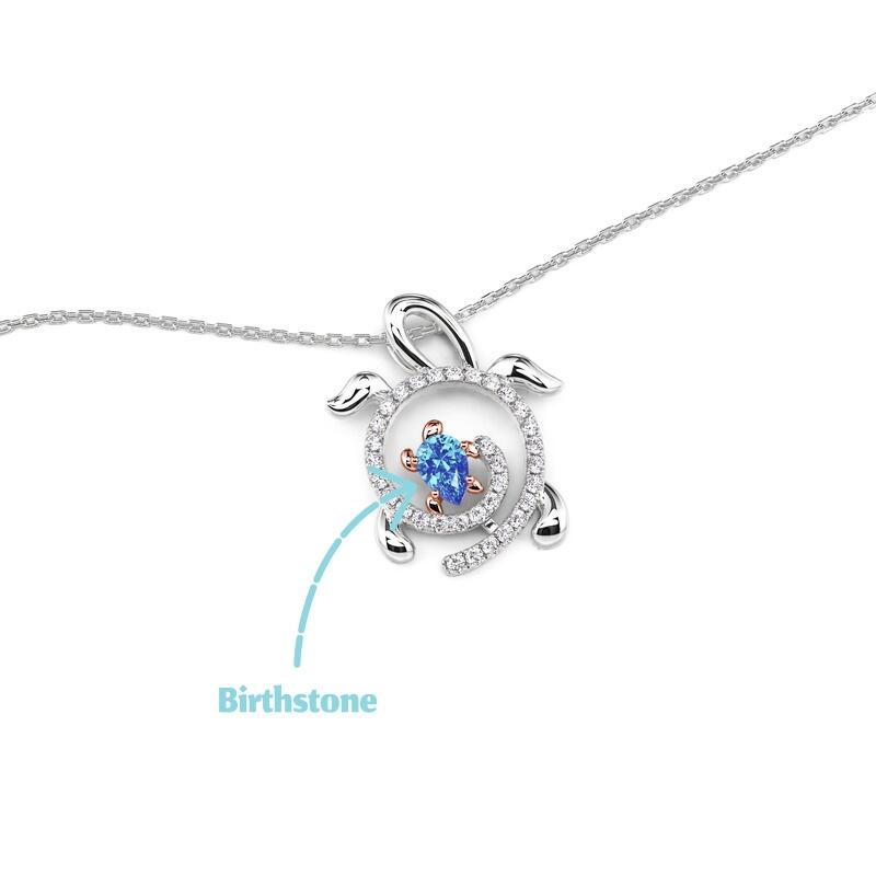 Jeulia Two Tone Parent Turtle Necklace with Birthstone