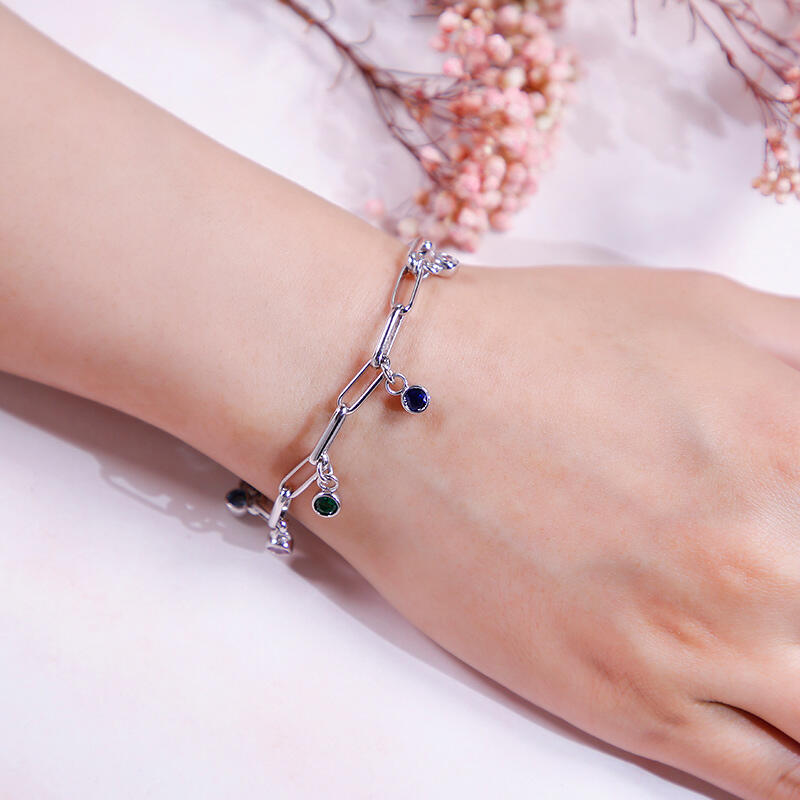 Jeulia "Wonderful Mom" Personalized Sterling Silver Bracelet With Birthstones