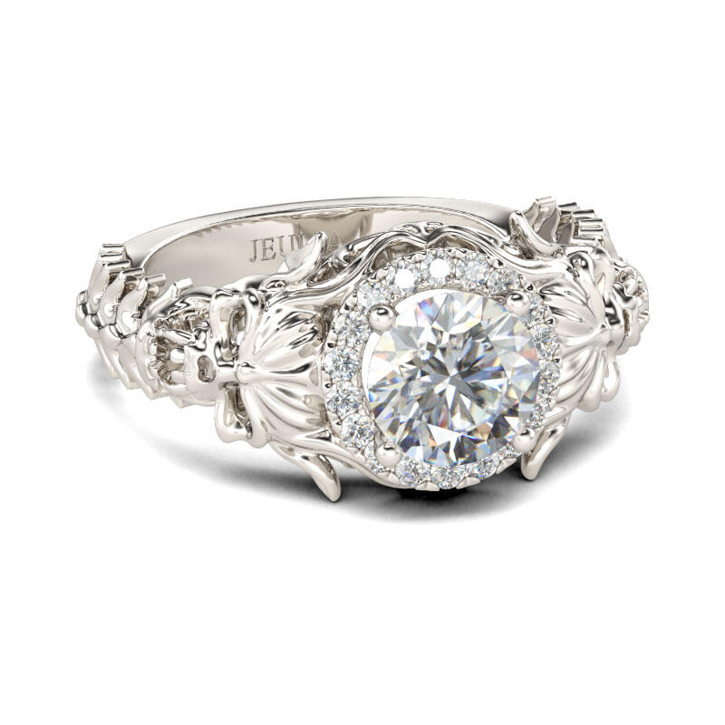 Jeulia Flame Shape Round Cut Sterling Silver Skull Ring