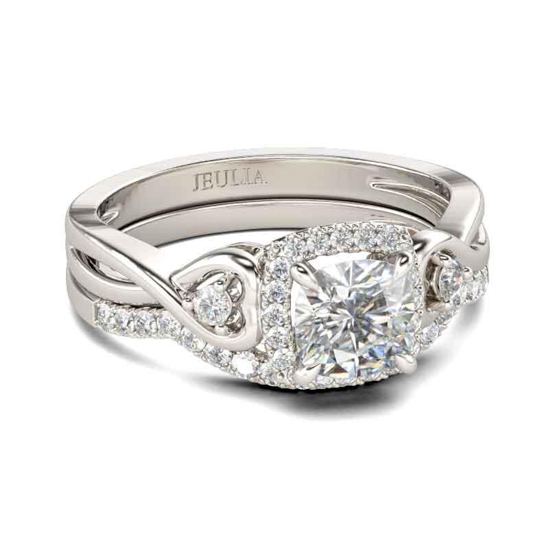 Anillo De Compomiso Con Halo De Corte Cojín En Plata 925 De Ley