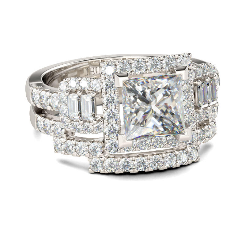 Jeulia Halo Princess Cut Sterling Silver Ring Set