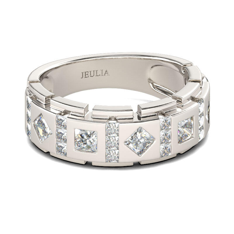 Jeulia Princess Cut Sterling Silver Men's Band