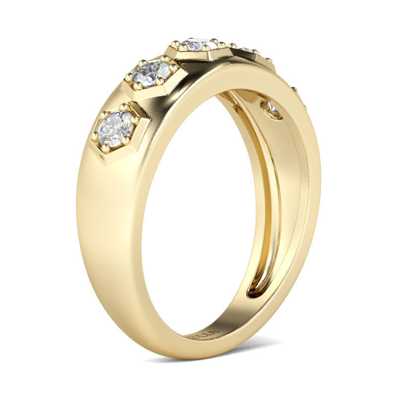 Jeulia Gold Tone Hexagon Round Cut Sterling Silver Men's Band