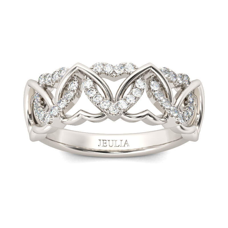 Jeulia Interlocking Hearts Round Cut Sterling Silver Women's Band