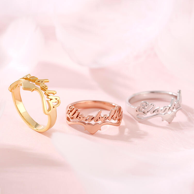 Jeulia "Keep Love in Your Heart" Personalized Sterling Silver Name Ring