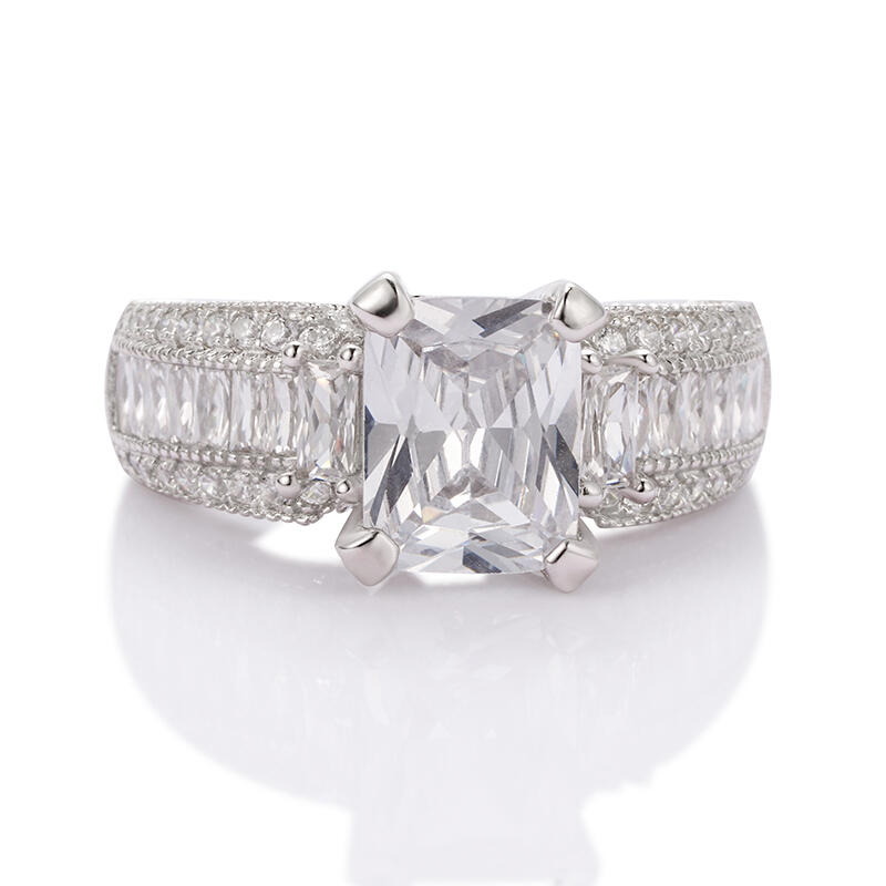 Jeulia Anel clássico de corte quadrado de prata esterlina 925