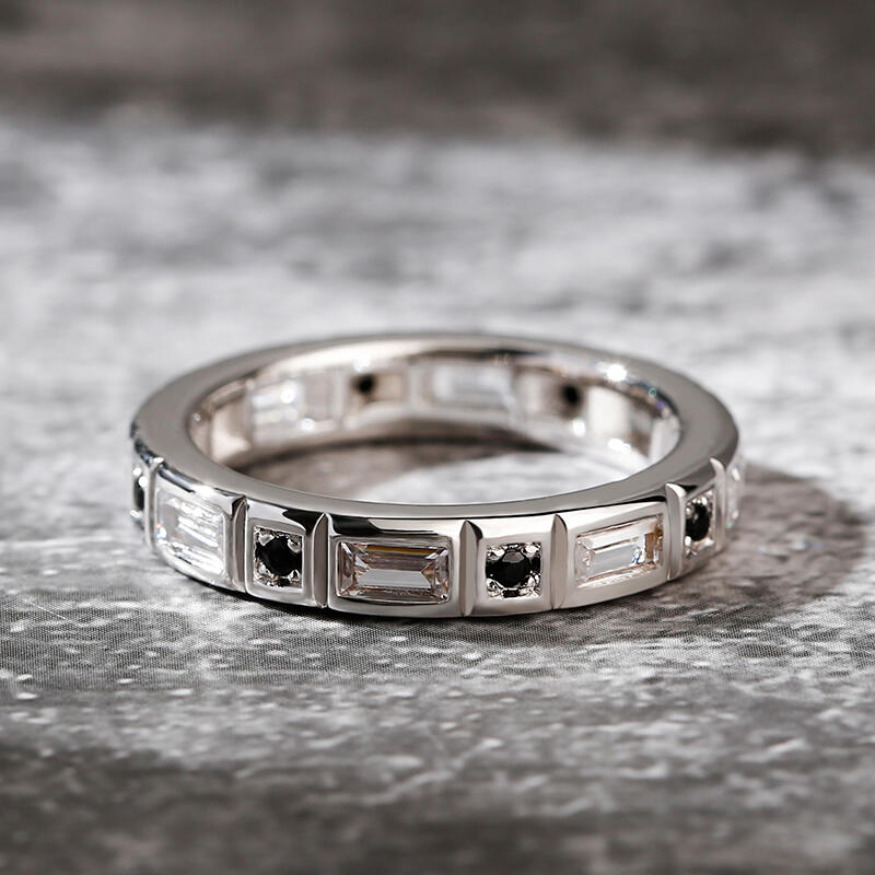 Jeulia Bague pour Homme Alternance de Pierres Rondes Coupe Émeraude en Argent Sterling