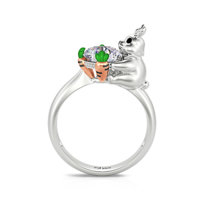 Jeulia Hug Me "Rabbit Loves Carrots" Bunny Round Cut Sterling Silver Ring