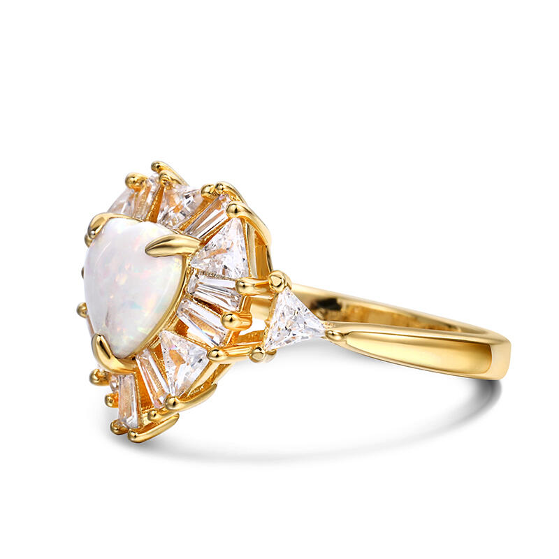Jeulia "Sparkles Heart" Opal Sterling Silver Ring