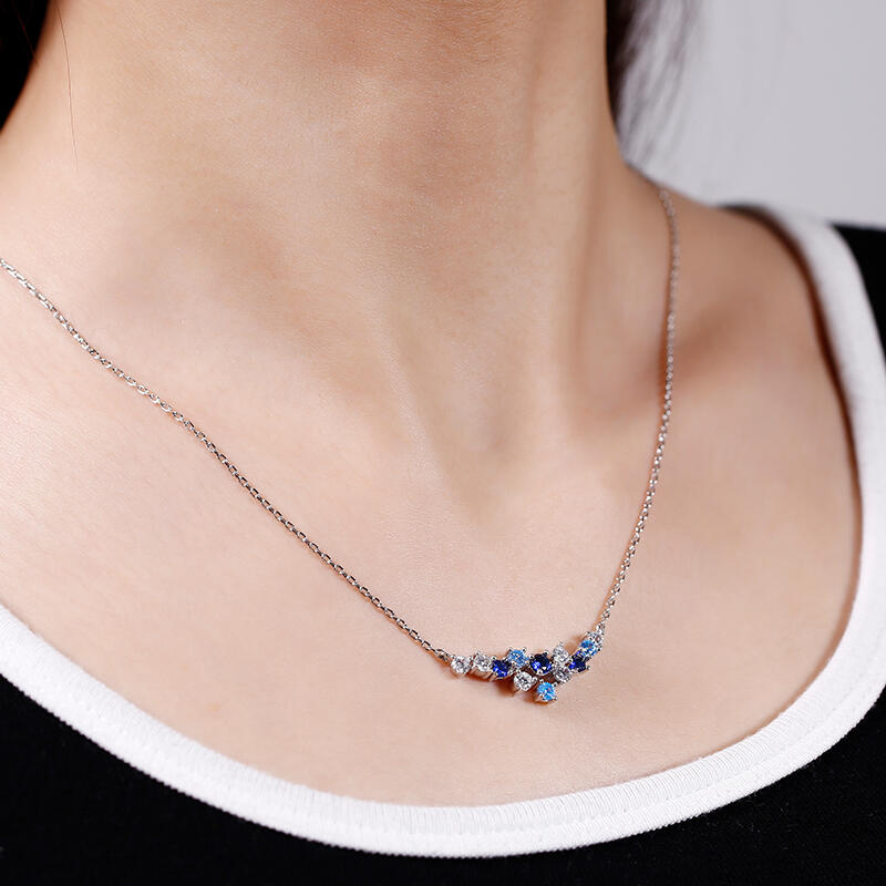 Jeulia "Luz del cielo estrellado" Collar de plata de ley de talla redonda multicolor