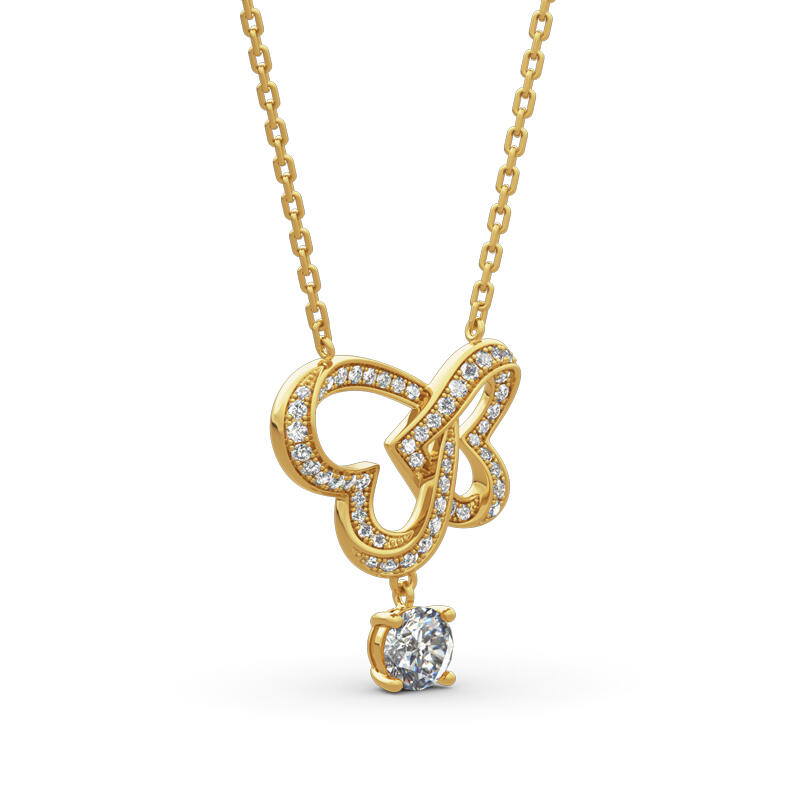 Jeulia Interlock Heart  Butterfly Design Sterling Silver Necklace