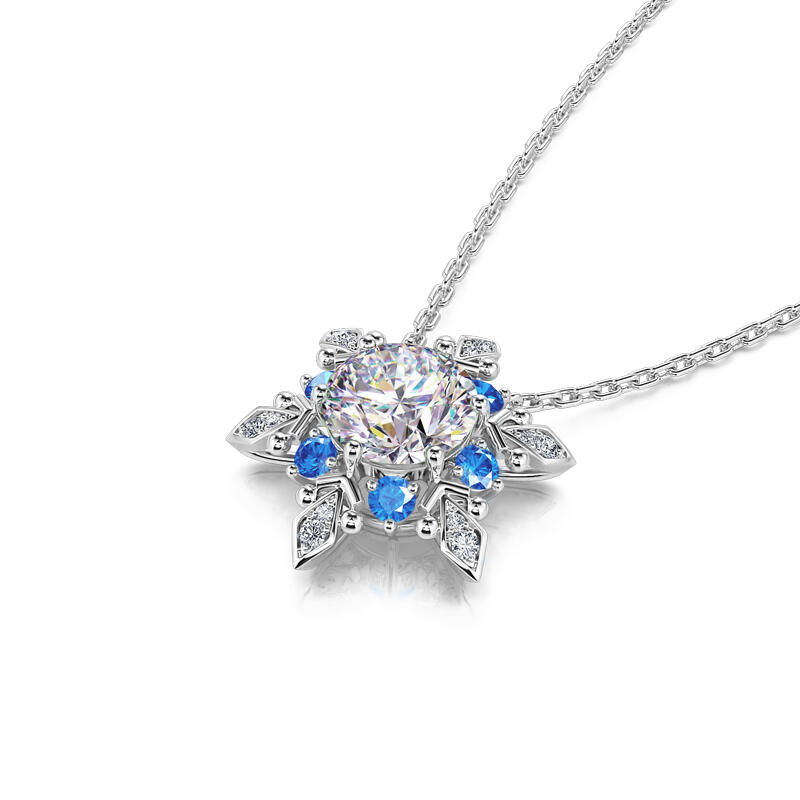 Jeulia "Shining Winter" Snowflake Round Cut Sterling Silver Necklace