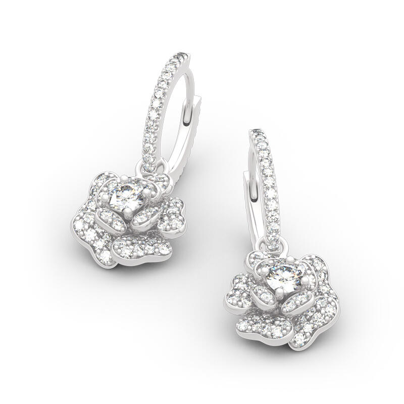 Jeulia Flower Design Sterling Silver Drop Earrings