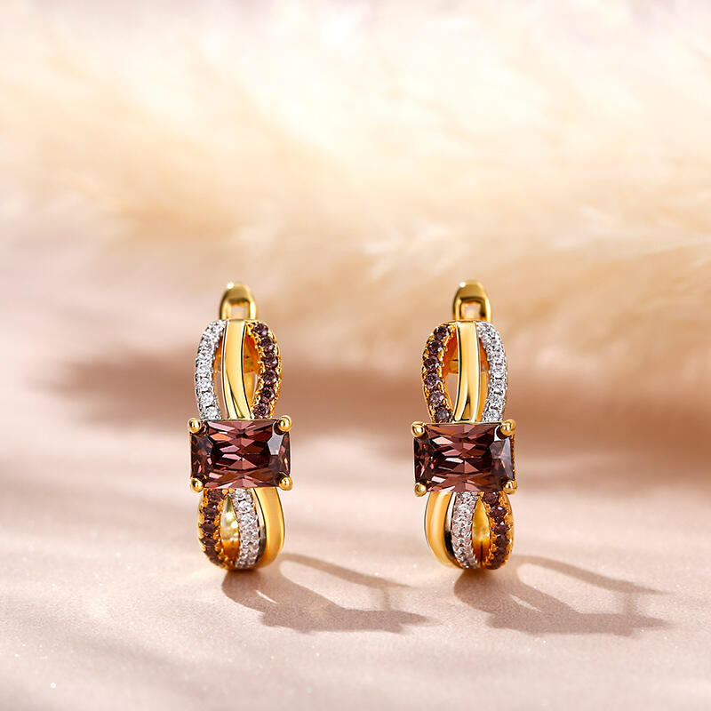 Jeulia "Delicious Coffee" Two Tone Crossover Emerald Cut Sterling Silver Jewelry Set