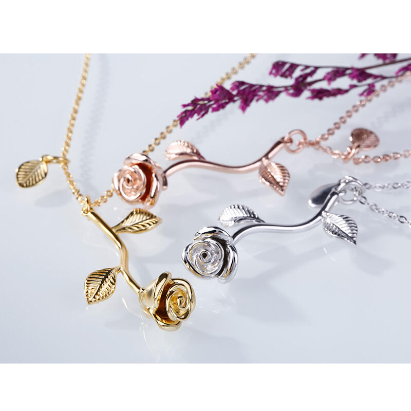 Jeulia Rose With Initial Necklace Sterling Silver