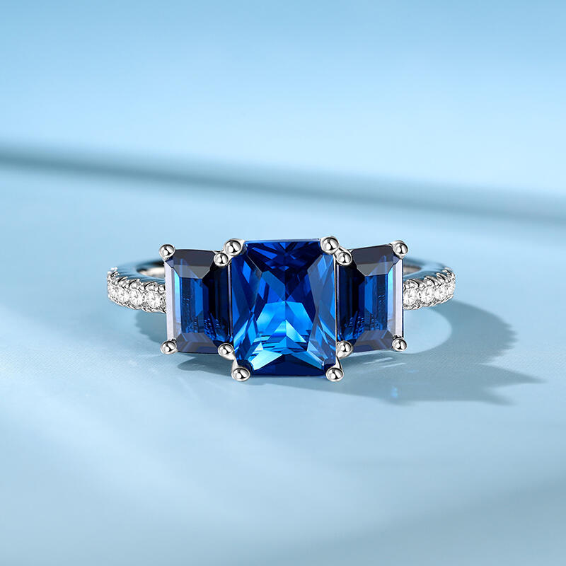 Jeulia Three Stone Radiant Cut Sterling Silver Engagement Ring