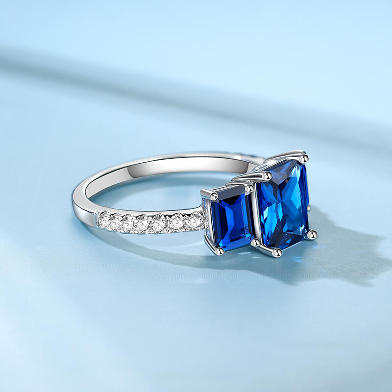 Jeulia Three Stone Radiant Cut Sterling Silver Engagement Ring