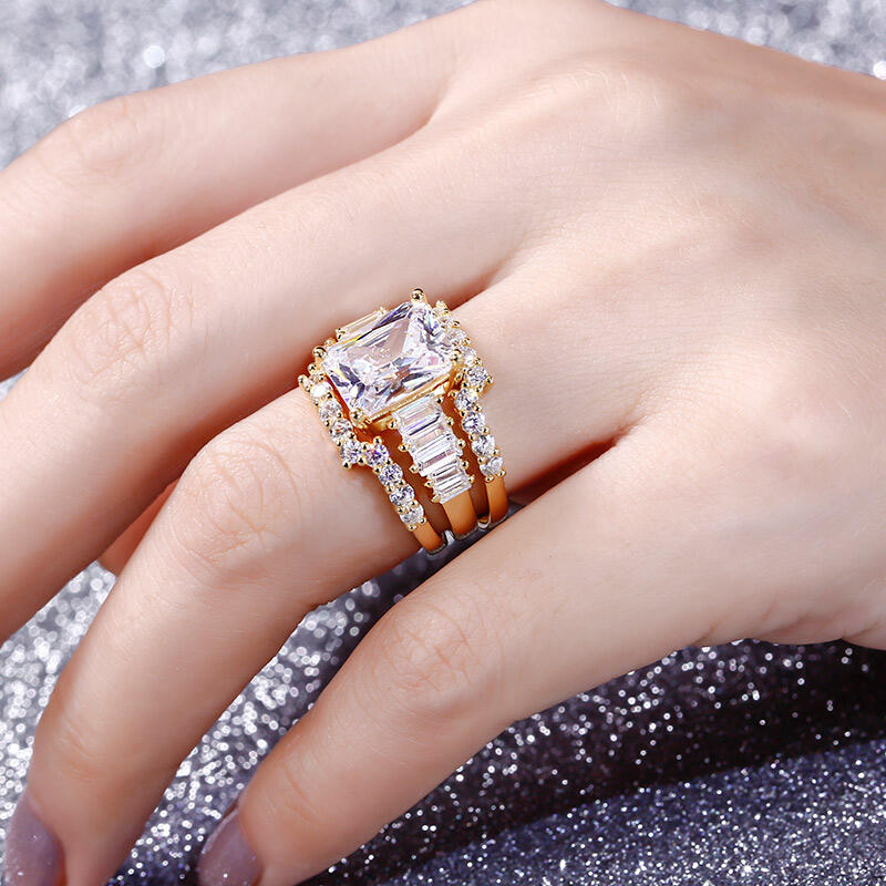 3SZT Zestaw Pierścionków Srebrnych z Szlifem Promienistym