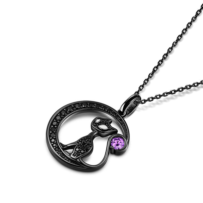Jeulia "Black Cat on the Moon"Custom Birthstone Necklace