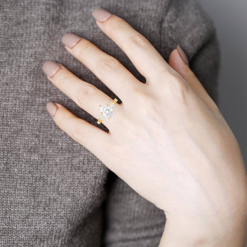 "Love Me Harder" 2ct Pear Cut Side Stone Engagement Ring