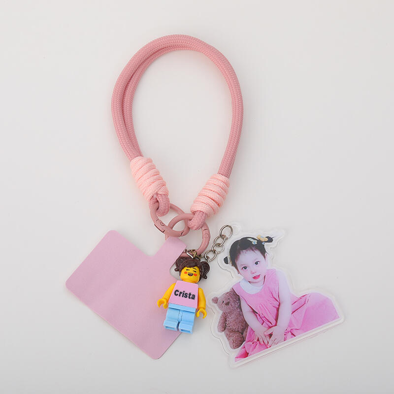 Personalized Braided Rope Phone Chain with Minifigure and Acrylic Photo Gift