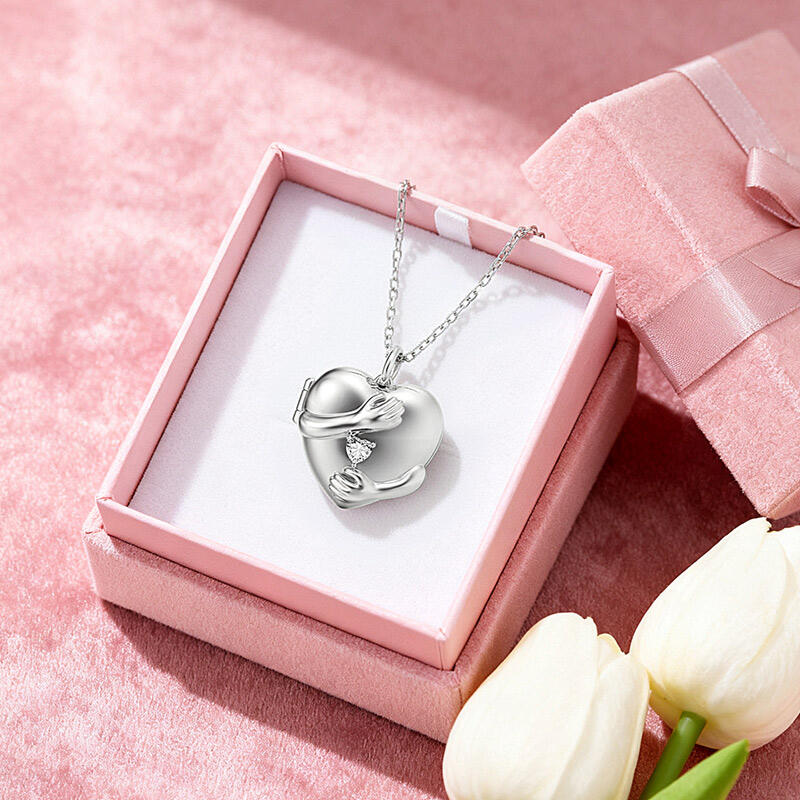 Jeulia Collar Grabado Corazón de Foto Personalizado con Abrazo