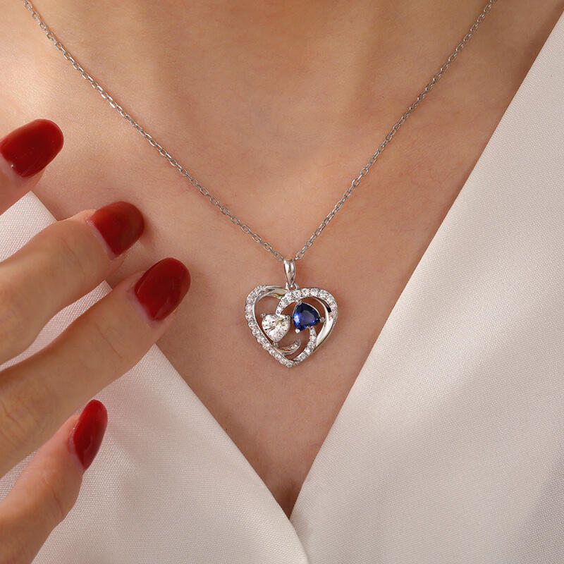 Jeulia Collar Doble Corazón Océano con Piedra de Nacimiento Personalizada