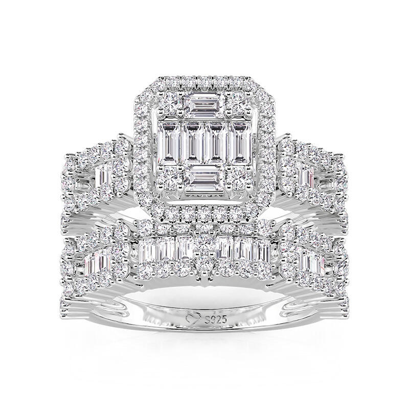 Jeulia Alianza Vintage Halo Multi-Piedras Corte Baguette 2 Piezas