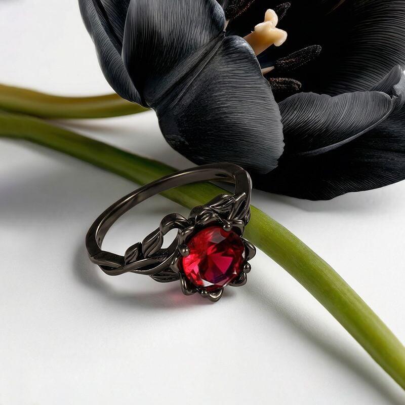Custom Twist Gothic Black Lotus Ring with Birthstone