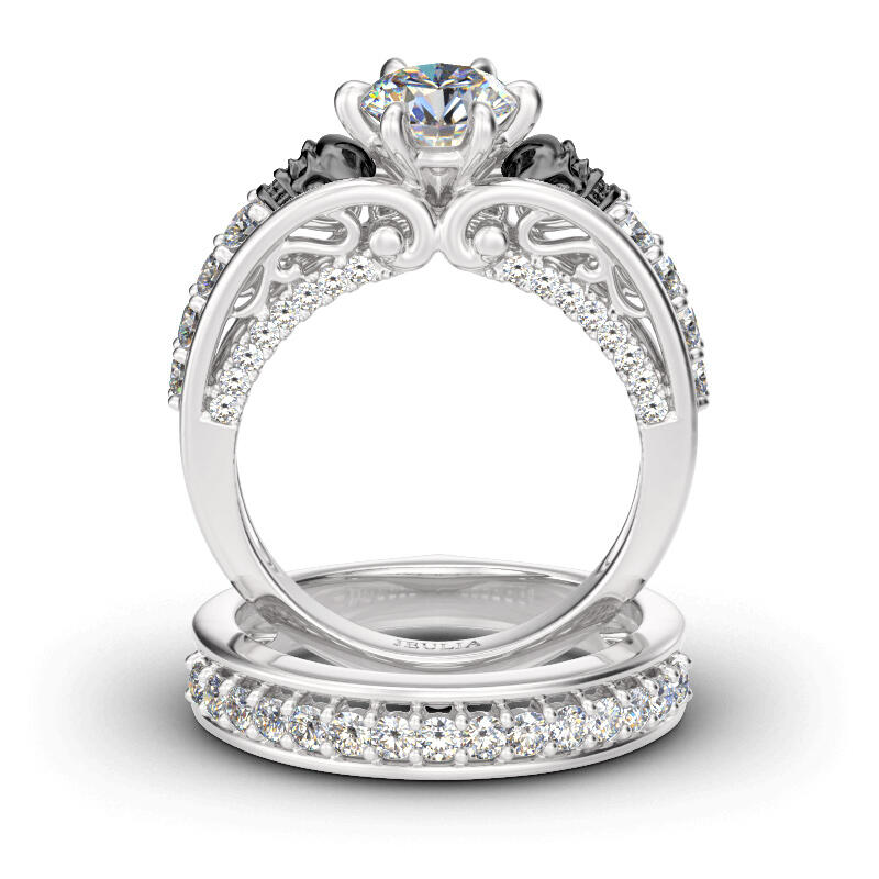 Jeulia Two Tone Round Cut Sterling Silver Skull Ring Set