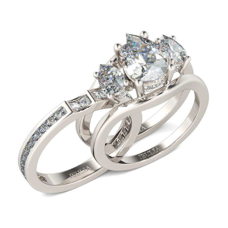 Jeulia Three Stone Pear Cut Sterling Silver Ring Set