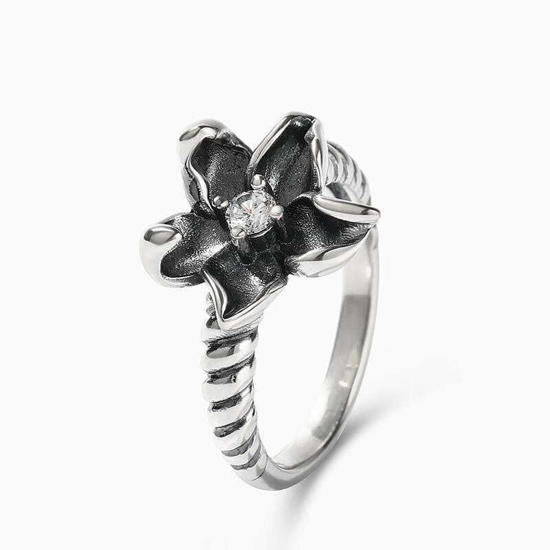 Jeulia Anillo de flor grande de plata vintage para mujer