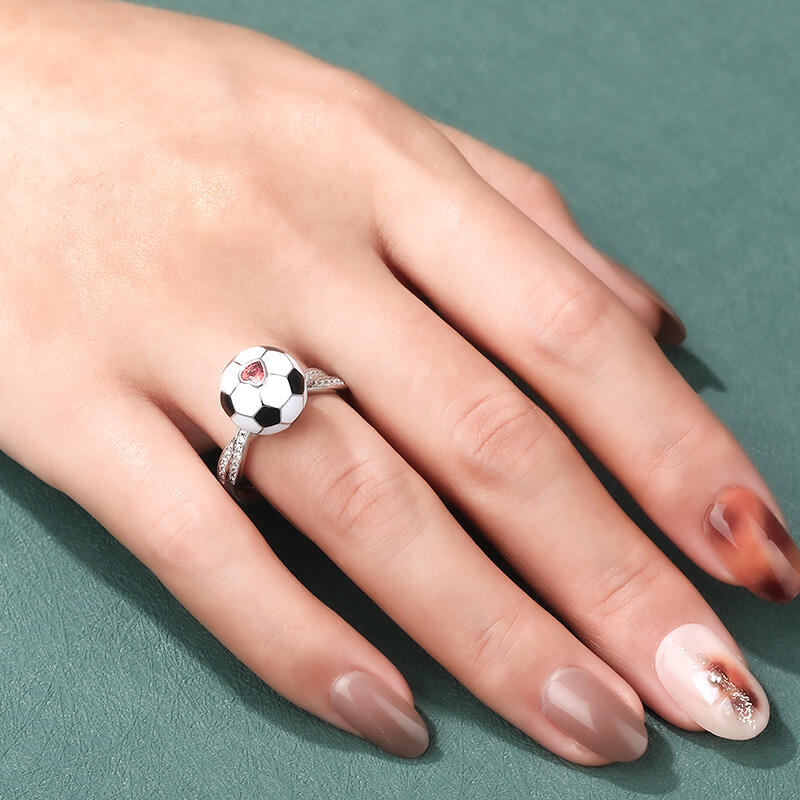 Jeulia "Play Football" Sterling Silver Rotating Soothe Ring