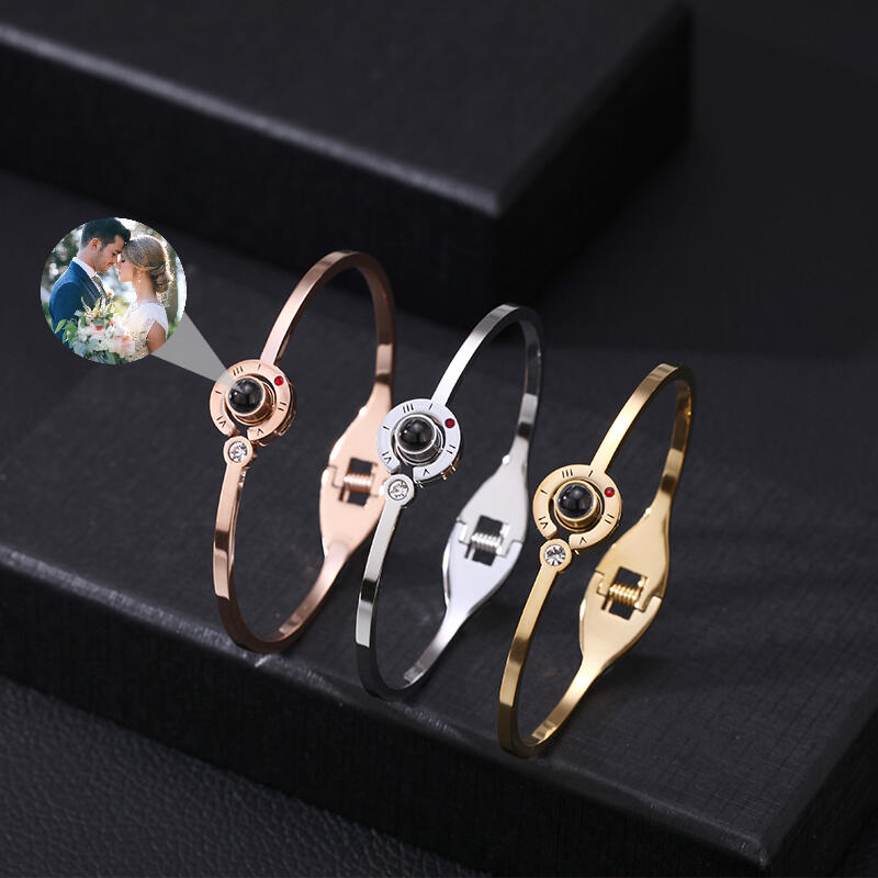 Bracciale Foto Personalizzato Con Proiezione 'Ti Amo In 100 Lingue' - Acciaio Inossidabile, Regalo Unico Per Donne E Ragazze