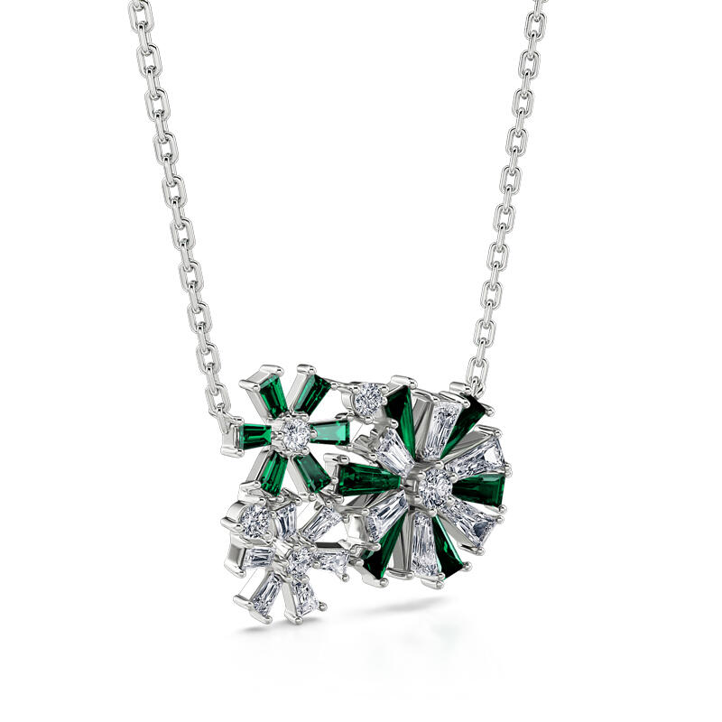 Jeulia Fancy Snowflake Emerald Cut Sterling Silver Necklace