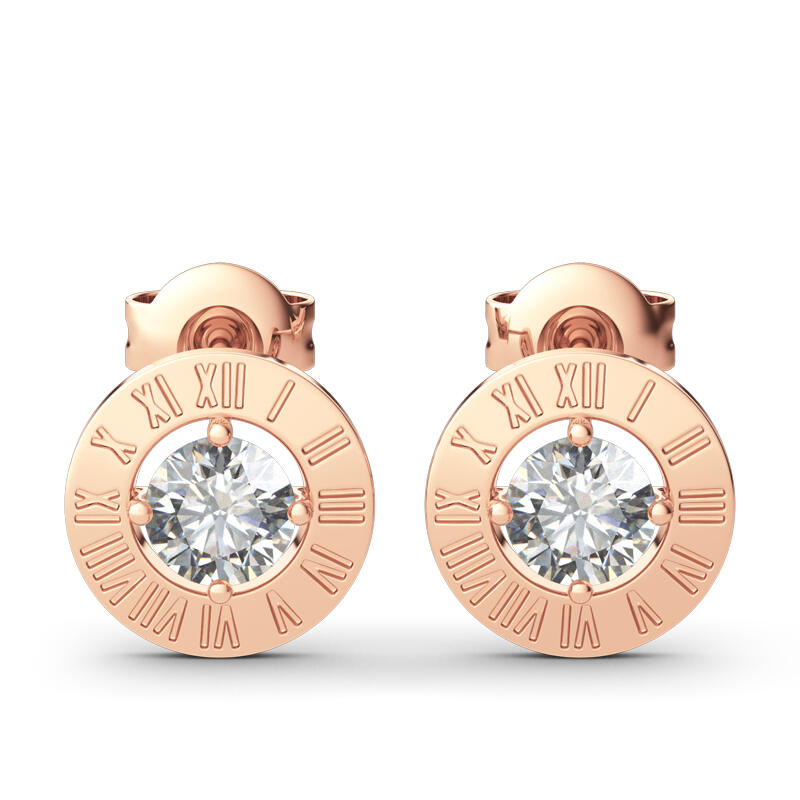 Jeulia "Mystical Beauty" Roman Numeral Round Cut Sterling Silver Stud Earrings
