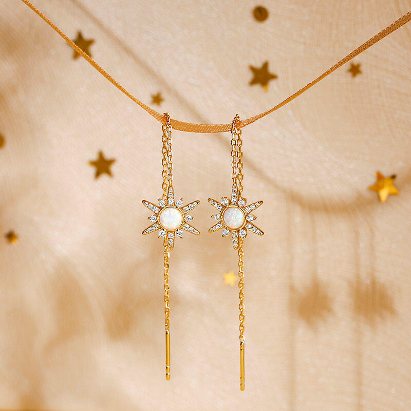 Jeulia "Natural Fire" North Star Opal Sterling Silver Threader Earrings