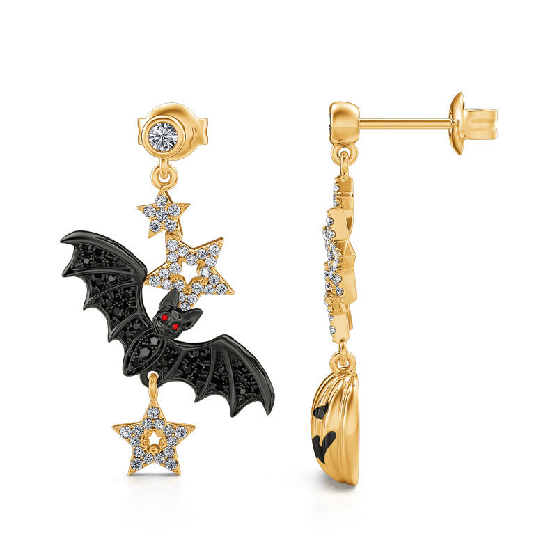 Jeulia "Halloween Fun" Bat & Pumpkin Sterling Silver Asymmetrical Earrings
