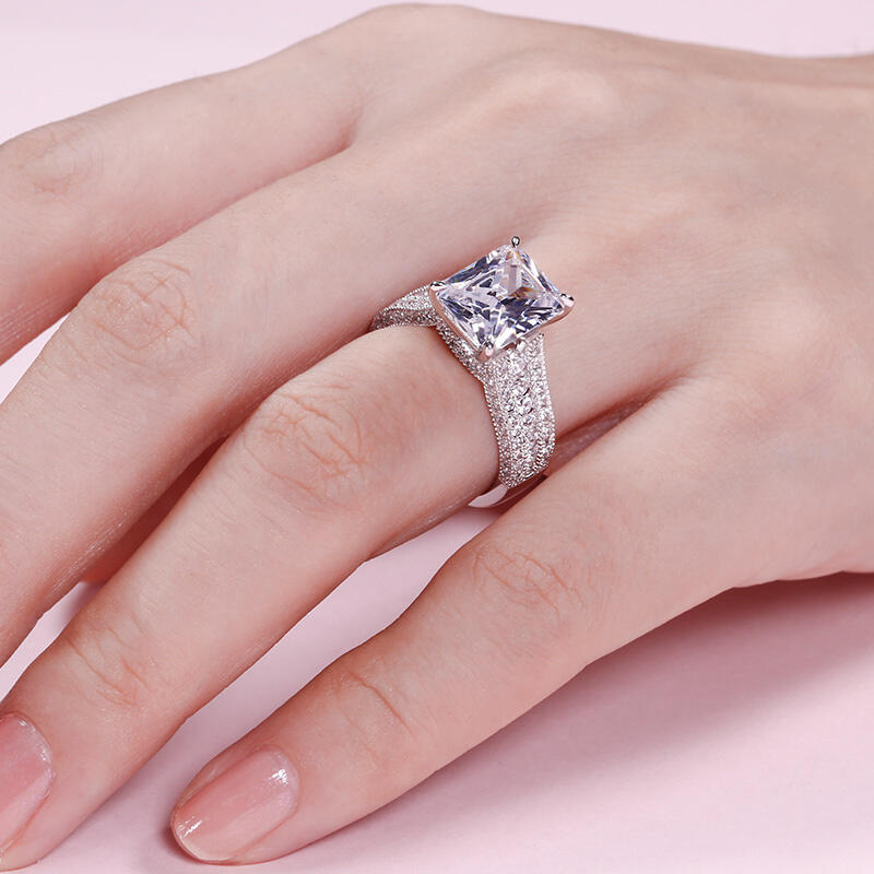 Jeulia Classic Radiant Cut Sterling Silver Ring