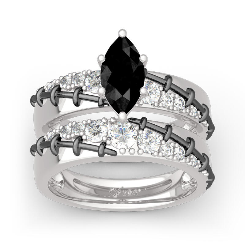 Jeulia Diagonal Marquise Cut Sterling Silver Ring Set