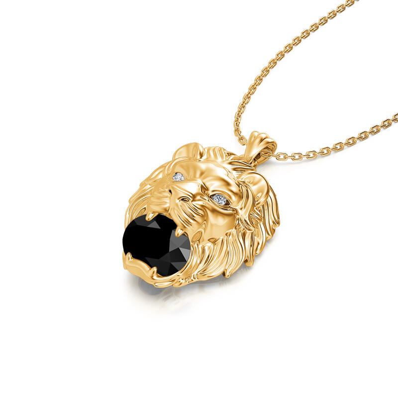 Jeulia Collar de plata de ley con diseño de león color oro y negro