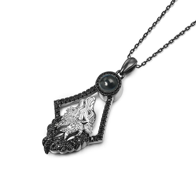 Jeulia "Guardian of Love" Wolf Personalized Photo Projection Sterling Silver Necklace