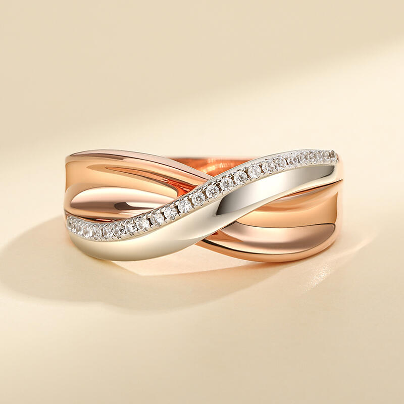 Jeulia "Mingle Moments" Two Tone Round Cut Sterling Silver Women's Band