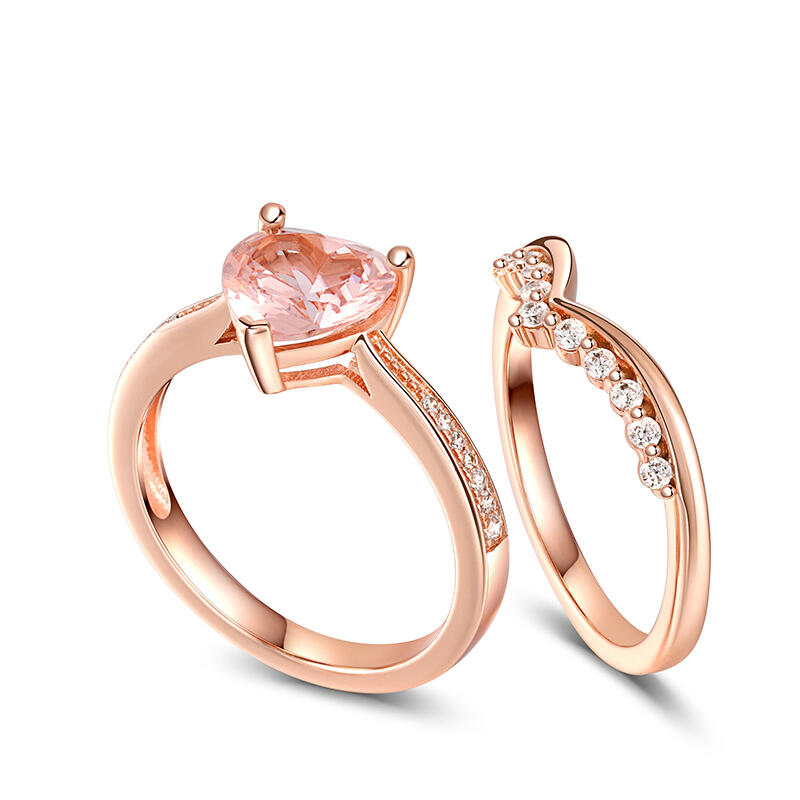 Jeulia ハートカット V字 人工 モルガナイト シルバー リング セット