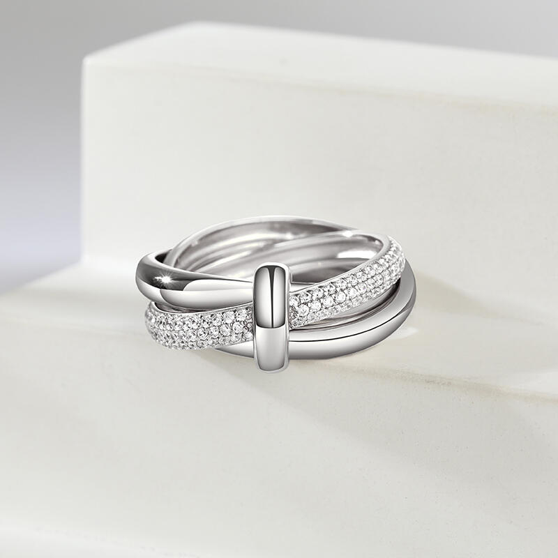 Jeulia Triple Link Knot Sterling Silver Ring