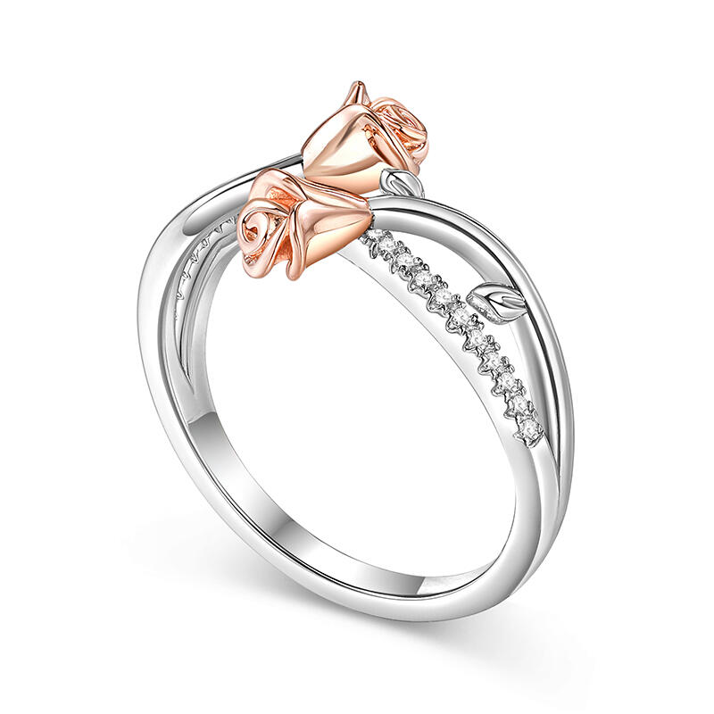 Jeulia "Roses for You" Twist Two Tone Sterling Silver Ring