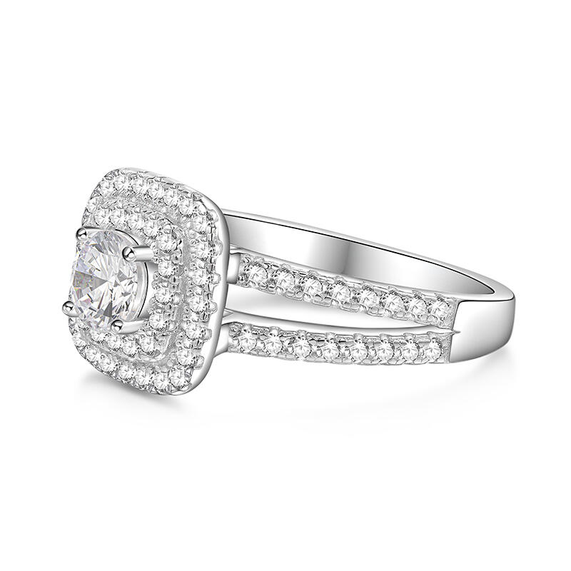 Jeulia Classic Double Halo Engagement Ring Sterling Silver