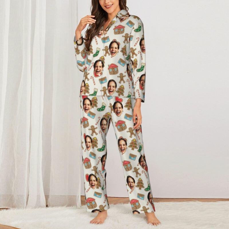 Personalisierte Pyjamas Foto Lovely Gingerbread Man Cottage Pattern Design Weihnachtsgeschenk für Sie