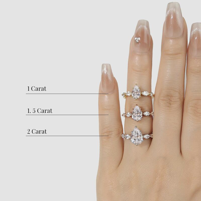 "Das Porträt der Liebe" 1 Karat Tropfen-Schliff Seitenstein-Verlobungsring