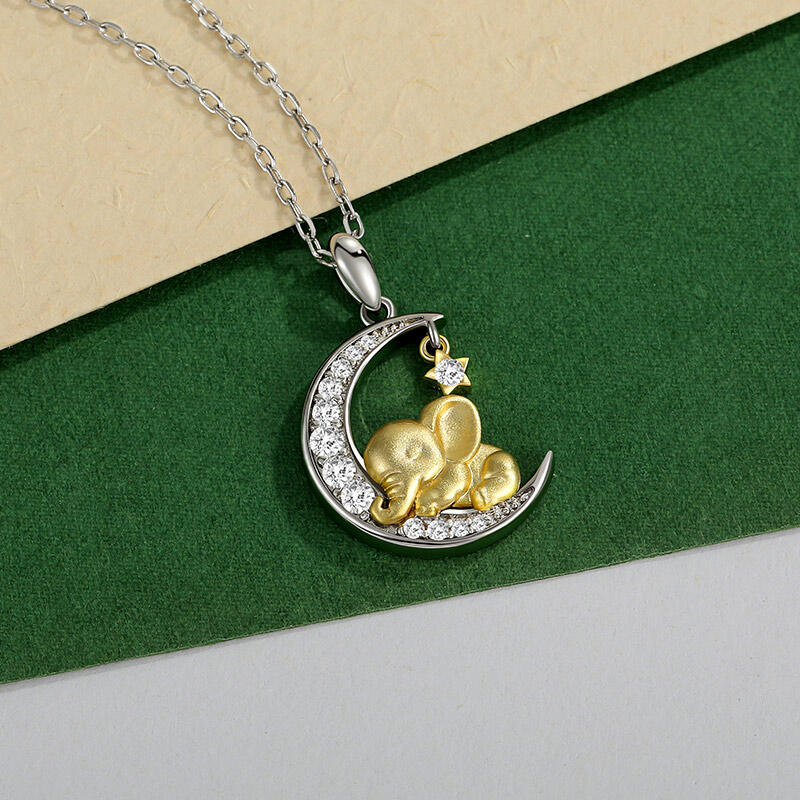 Jeulia Colgante Personalizado de Elefante Luna y Estrella con Piedra de Nacimiento